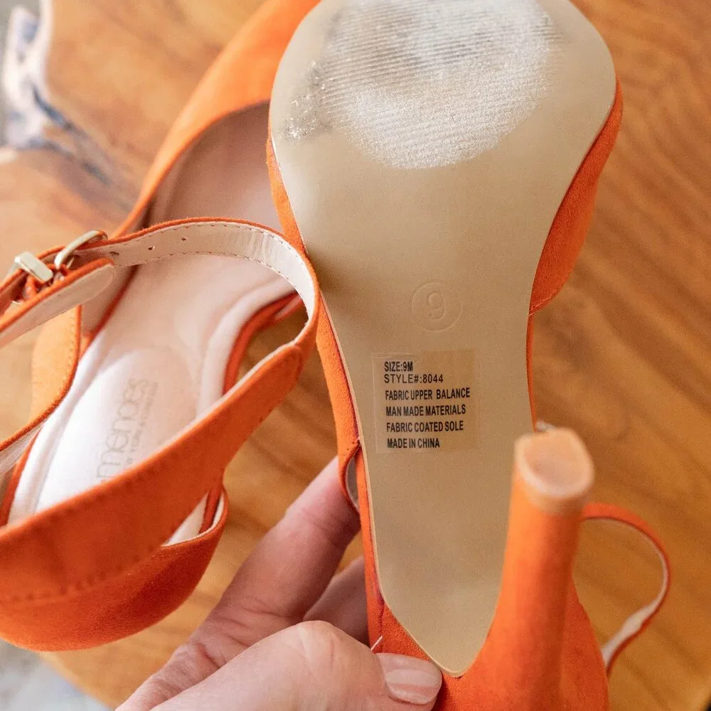 Eva Mendes Orange Suede Ankle Strap Heels | Size 9M Pointed Toe Stilettos - Picture 5 of 6